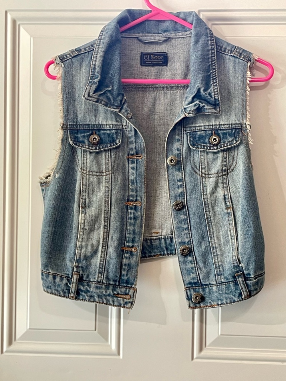 Ci Sono Light Wash Denim Jacket with Hot Pink Accent
